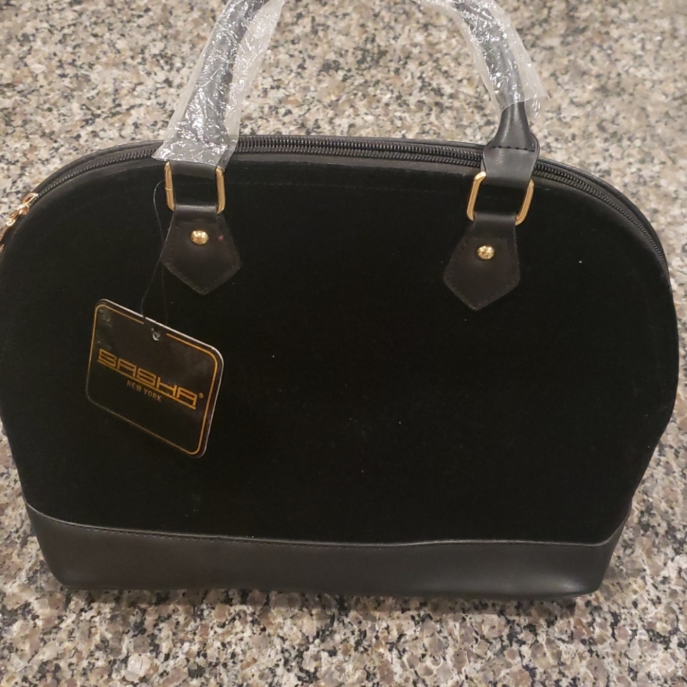 Black and gold faux leather and suede purse